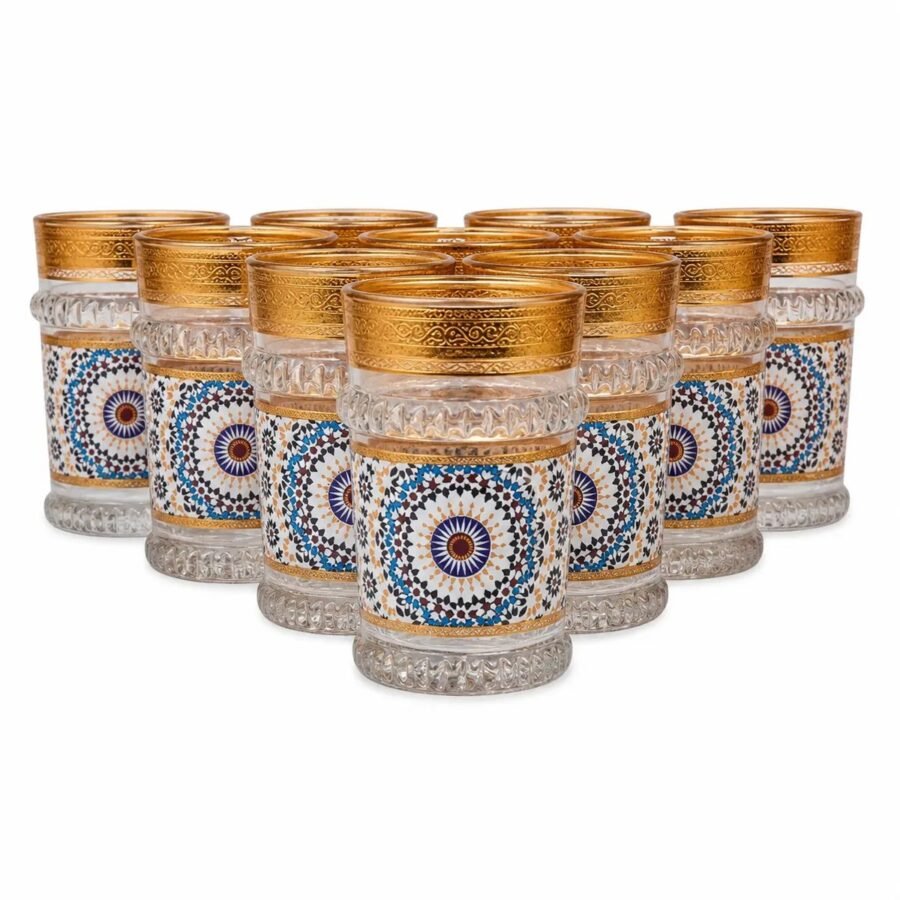 Moroccan Tea Glasses, Fez Mosaic — Set of 12