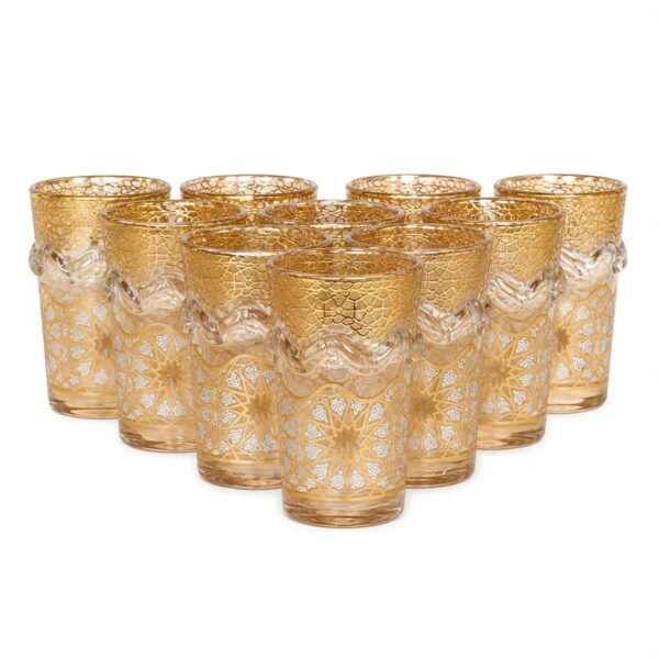 Moroccan Tea Glasses, Gold Arabesque — Set of 12