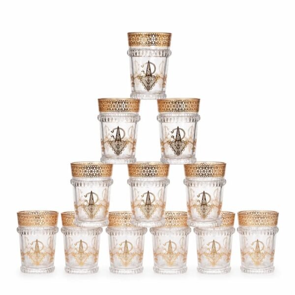 Moroccan Tea Glasses, Gold Lantern — Set of 12