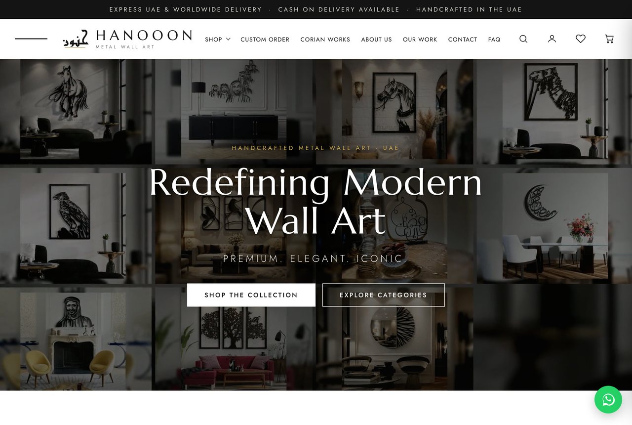 Hanooon — Premium Metal Wall Art store homepage
